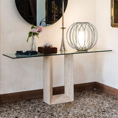 Cattelan Italia Diapason Console Table, Glass, Travertine, Marble-0