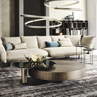 Cattelan Italia Arena Coffee Table, Lacquered Steel, Swivelling Fumé Glass Top-0