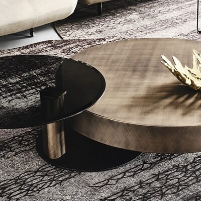 Cattelan Italia Arena Coffee Table, Lacquered Steel, Swivelling Fumé Glass Top-68876