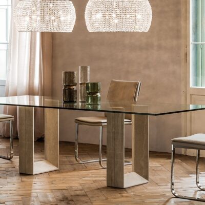 Cattelan Italia Diapason Dining Table, Glass, Travertine, Marble-0