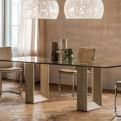 Cattelan Italia Diapason Dining Table, Glass, Travertine, Marble-69017