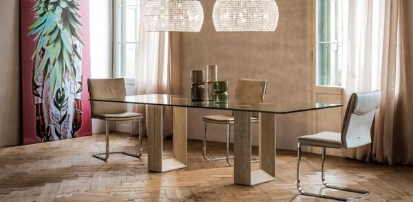 Cattelan Italia Diapason Dining Table, Glass, Travertine, Marble-69017