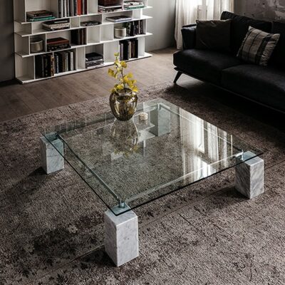 Cattelan Italia Dielle Coffee Table, Square, Rectangular, Glass, Marble-0