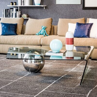 Cattelan Italia Globe Coffee Table, Curved Glass, Stainless Steel, Travertine-0