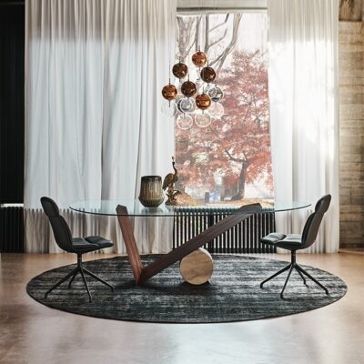 Cattelan Italia Valentino Dining Table, Rectangular, Shaped, Oval, Oblong, Glass, Wood, Stone-70027