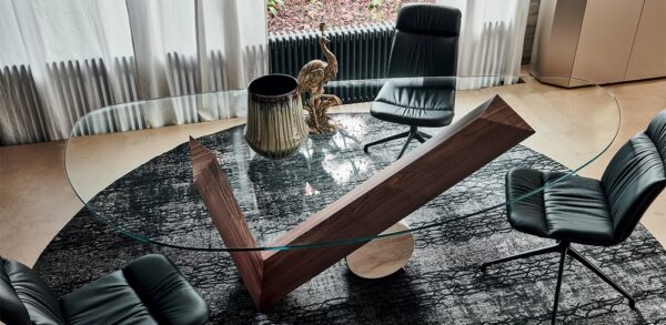 Cattelan Italia Valentino Dining Table, Rectangular, Shaped, Oval, Oblong, Glass, Wood, Stone-70026