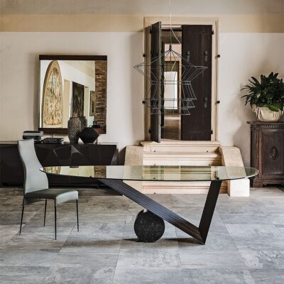 Cattelan Italia Valentino Dining Table, Rectangular, Shaped, Oval, Oblong, Glass, Wood, Stone-70029