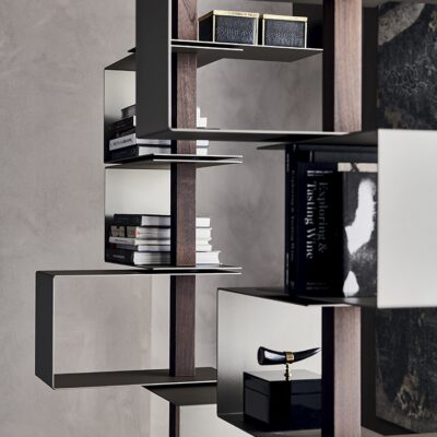 Cattelan Italia Tokyo Bookcase, titanium, graphite, white, black steel and Canaletto walnut, burned oak-69971