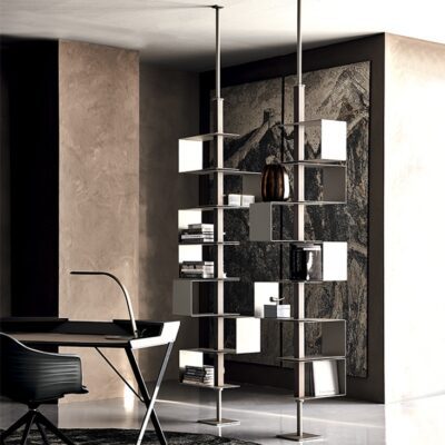 Cattelan Italia Tokyo Bookcase, titanium, graphite, white, black steel and Canaletto walnut, burned oak-69970