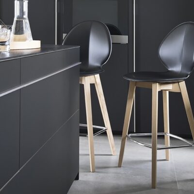 Calligaris Basil Wood + Leather Stool at Urbansuite