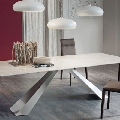 Cattelan Italia Eliot Fixed Dining Table, Graphite painted frosted glass, marble-47860