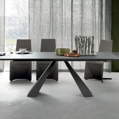 Cattelan Italia Eliot Drive Extendible Table, graphite painted frosted extra clear glass-69609