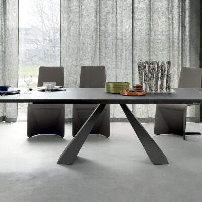 Cattelan Italia Eliot Drive Extendible Table, graphite painted frosted extra clear glass-0