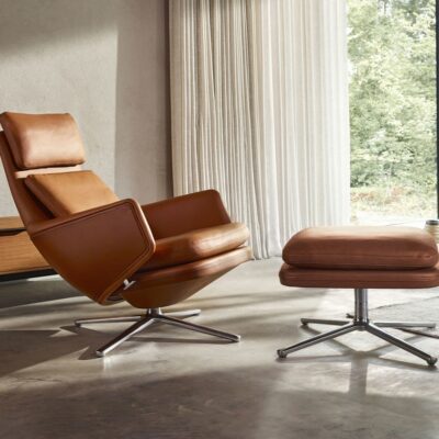 Vitra Grand Relax Lounge Chair with Ottoman In Leather and Fabric-0