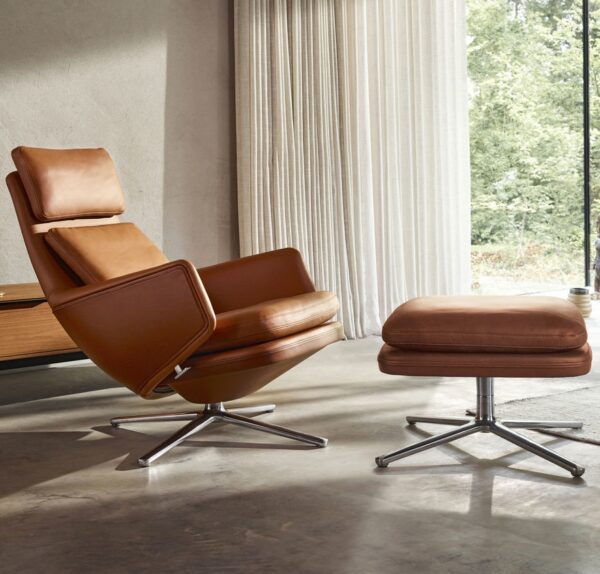 Vitra Grand Relax Lounge Chair with Ottoman In Leather and Fabric-0