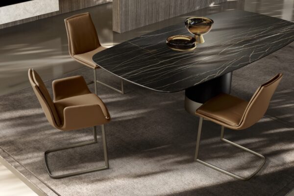 Eforma Cilindro Fixed Dining Round in Glass, Ceramic, Wood or Marble