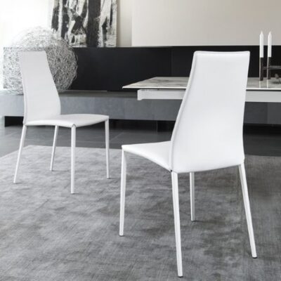 Calligaris Aida Chair, White Metal Frame White Eco Leather