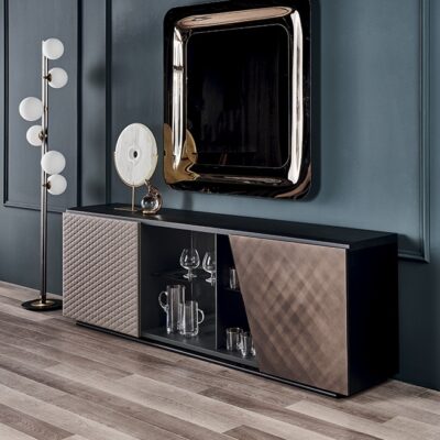 Cattelan Italia Aston Sideboard, 2 door, lacquered wood, synthetic leather, soft leather