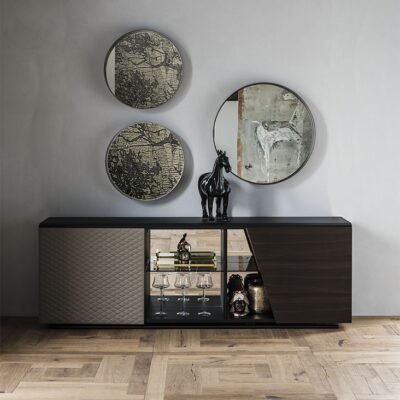 Cattelan Italia Aston Sideboard, 2 door, lacquered wood, synthetic leather, soft leather