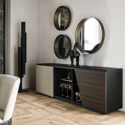 Cattelan Italia Aston Sideboard, 2 door, lacquered wood, synthetic leather, soft leather