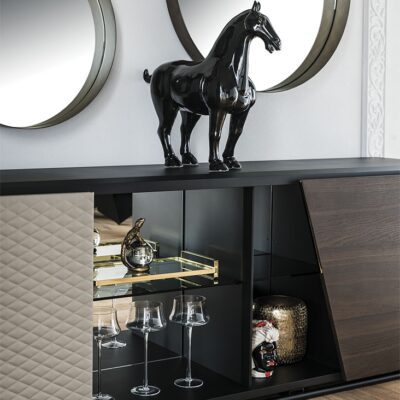 Cattelan Italia Aston Sideboard, 2 door, lacquered wood, synthetic leather, soft leather