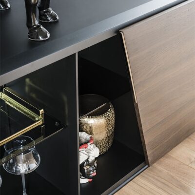 Cattelan Italia Aston Sideboard, 2 door, lacquered wood, synthetic leather, soft leather