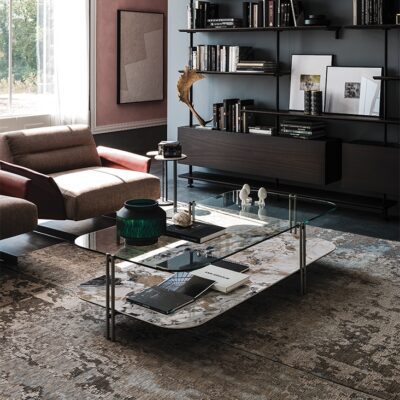 Cattelan Italia Biplane Coffee Table, Square, Rectangular, Keramik and Glass Tops-70338