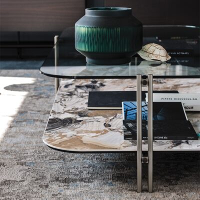 Cattelan Italia Biplane Coffee Table, Square, Rectangular, Keramik and Glass Tops-70340