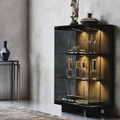 Cattelan Italia Boutique Alta Sideboard, fumé glass doors, leather upholstery-0