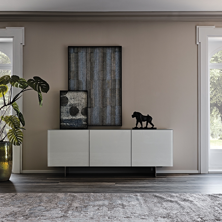 Cattelan Italia Focus Sideboard, 2 or 3 doors, matt white and extra clear white painted glass-71718