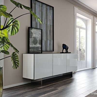 Cattelan Italia Focus Sideboard, 2 or 3 doors, matt white and extra clear white painted glass-0