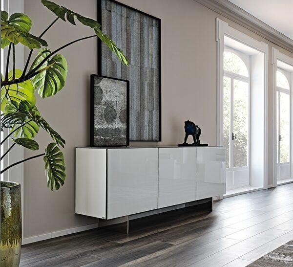 Cattelan Italia Focus Sideboard, 2 or 3 doors, matt white and extra clear white painted glass-0