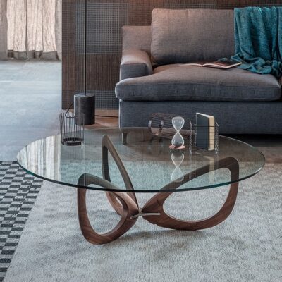 Cattelan Italia Helix Coffee Table, Glass and solid Canaletto walnut, round, square, rectangular-0