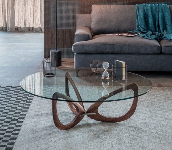 Cattelan Italia Helix Coffee Table, Glass and solid Canaletto walnut, round, square, rectangular-0