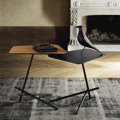 Cattelan Italia Laser Side Table, canaletto walnut, black glass-70379