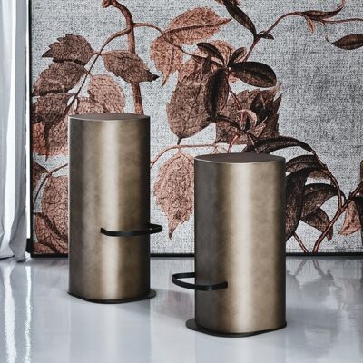 Cattelan Italia Pancho Stool, Brushed Bronze or Brushed Grey steel structure