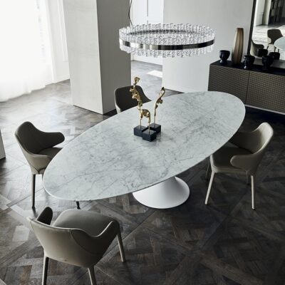 Cattelan Italia Reef Round, Oval, Dining Table, Carrara Marble-70766