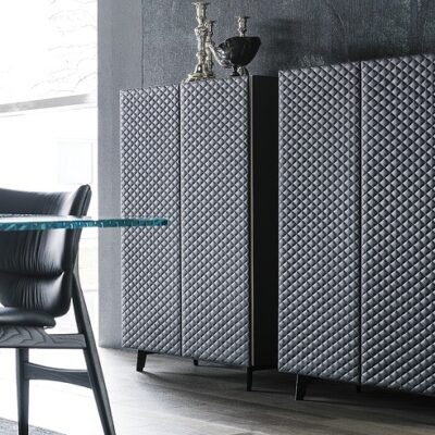 Cattelan Italia Tiffany Sideboard, graphite, white or black lacquered wood, doors upholstered in leather-71831