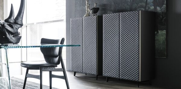 Cattelan Italia Tiffany Sideboard, graphite, white or black lacquered wood, doors upholstered in leather-71831