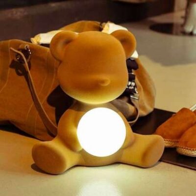 Qeeboo Teddy Girl Lamp Velvet Finish with Rechargeable Led