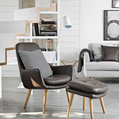 Furninova Bowery Armchair Longue Chair in Fabric or Leather-73061