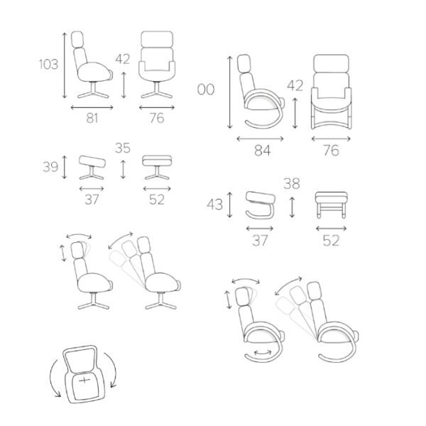 Conform Flow Armchair Lounge Chair Swivel Base in Fabric or Leather-73971