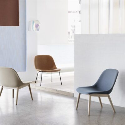 Muuto Fiber Lounge Chair in Plain, Fabric or Leather, Wood Base