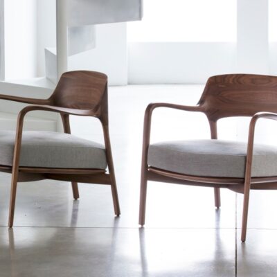 Porada Louis Armchair with Walnut in Fabric or Leather