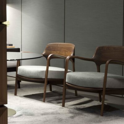 Porada Louis Armchair with Walnut in Fabric or Leather