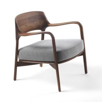 Porada Louis Armchair with Walnut in Fabric or Leather