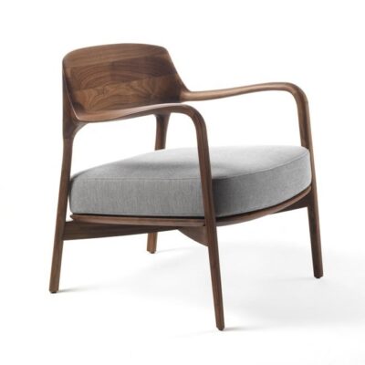 Porada Louis Armchair with Walnut in Fabric or Leather