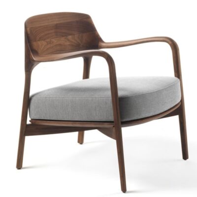 Porada Louis Armchair with Walnut in Fabric or Leather