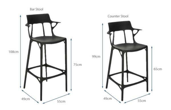 Kartell A.I. Fixed Stool / Barstool 65 or 75 Seat Height