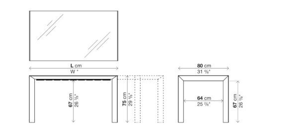 Kristalia Nori Glass Extendable Dining Table Depth 80cm